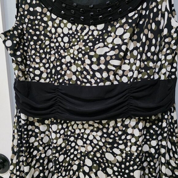 Perceptions 16P Black White Spotted Sleeveless Knee Length Dress - Picture 5 of 10